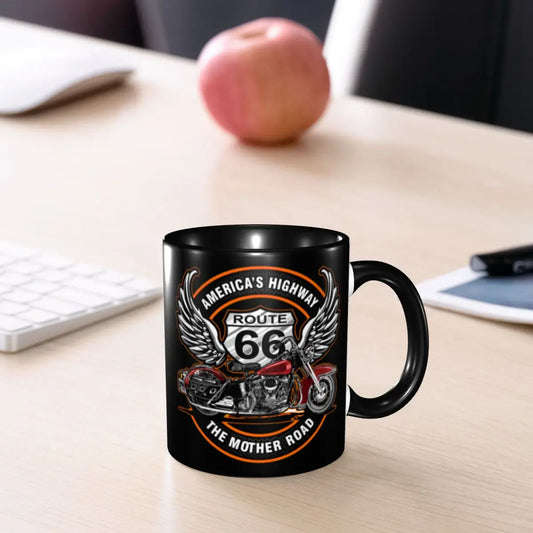 Route 66 Motorcycle Ceramic Coffee Mug | America's Highway Biker Gift