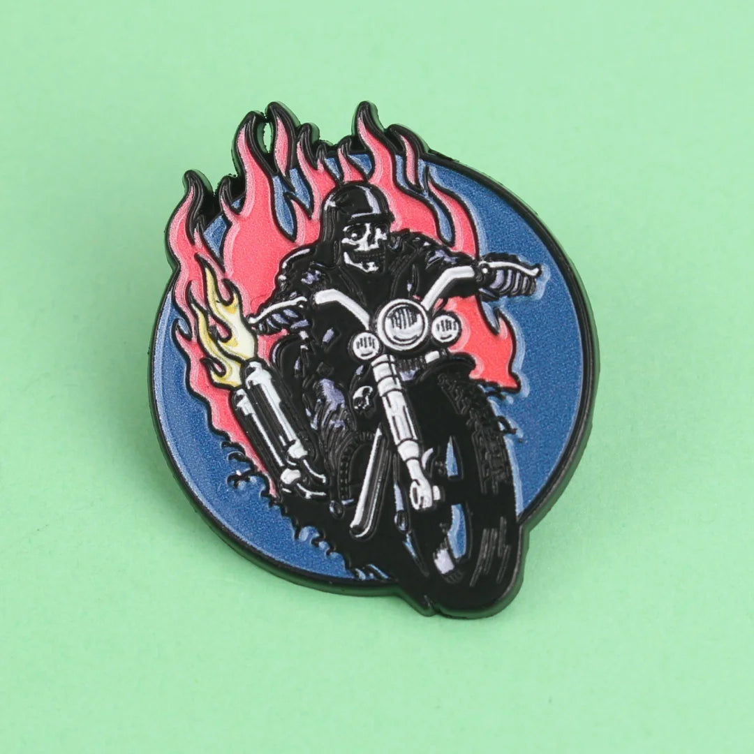 Motorcycle Enamel Lapel Pin — Punk Gothic Biker Badge