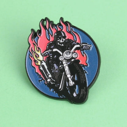 Motorcycle Enamel Lapel Pin — Punk Gothic Biker Badge