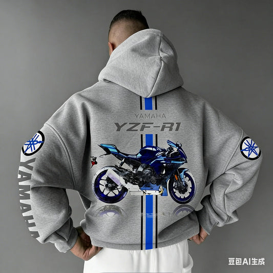 Motorcycle Oversized Cotton Hoodie – Unisex All-Season Sportswear