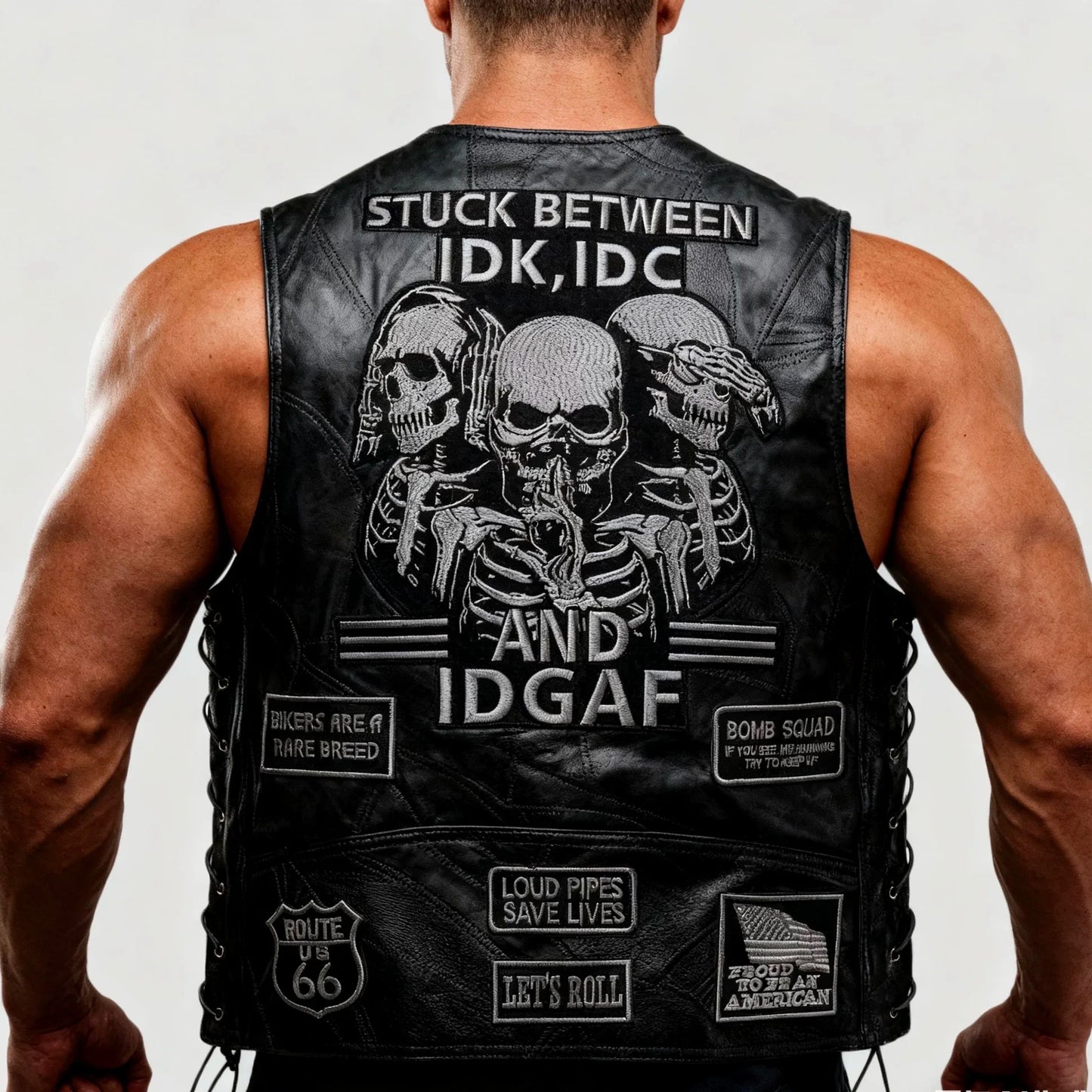 Punk Biker Vest – Skull Patch Embroidered Motorcycle Waistcoat