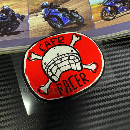 Cafe Racer Vintage Motorcycle Skull Sticker – Reflective PVC Decal for Helmet, Fuel Tank & Fender