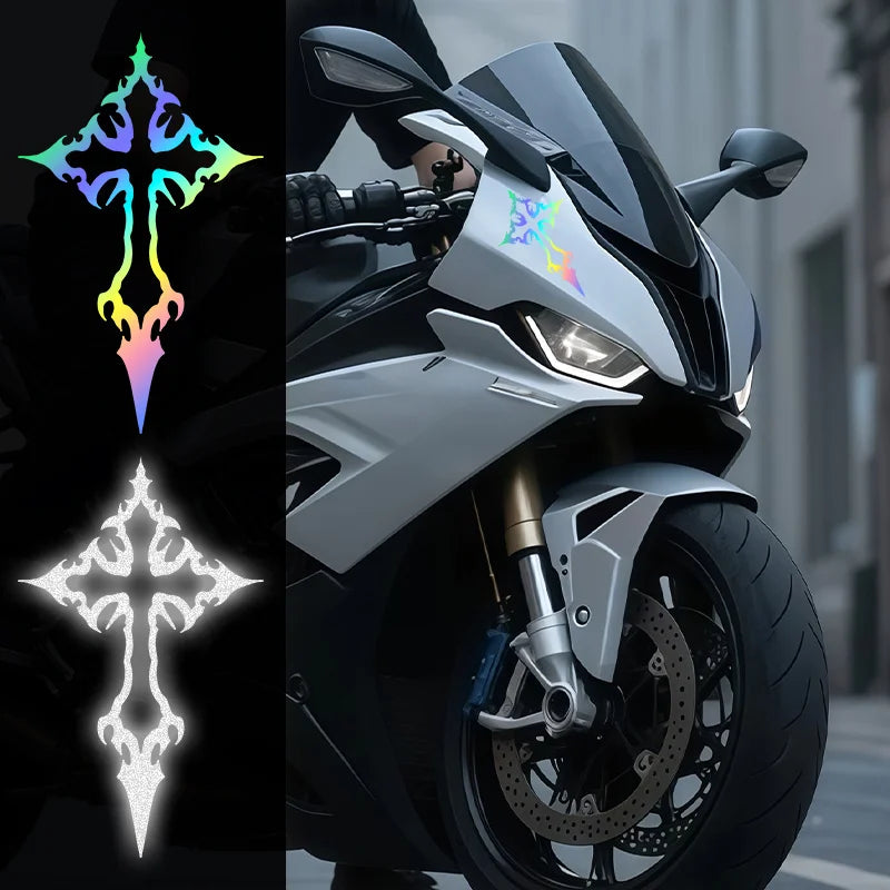 Tribal Cross Vinyl Decal Set – Waterproof Bike Stickers Holographic & Solid