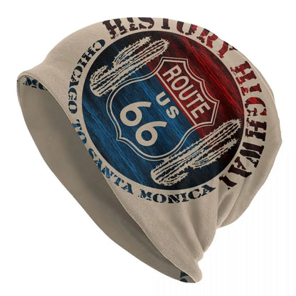 Route 66 Motorcycle Beanie Hat – Knitted Skull Cap for Riders