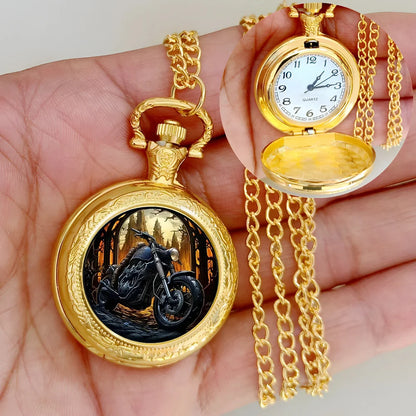 Vintage Motorcycle Biker Pocket Watch — Necklace Pendant