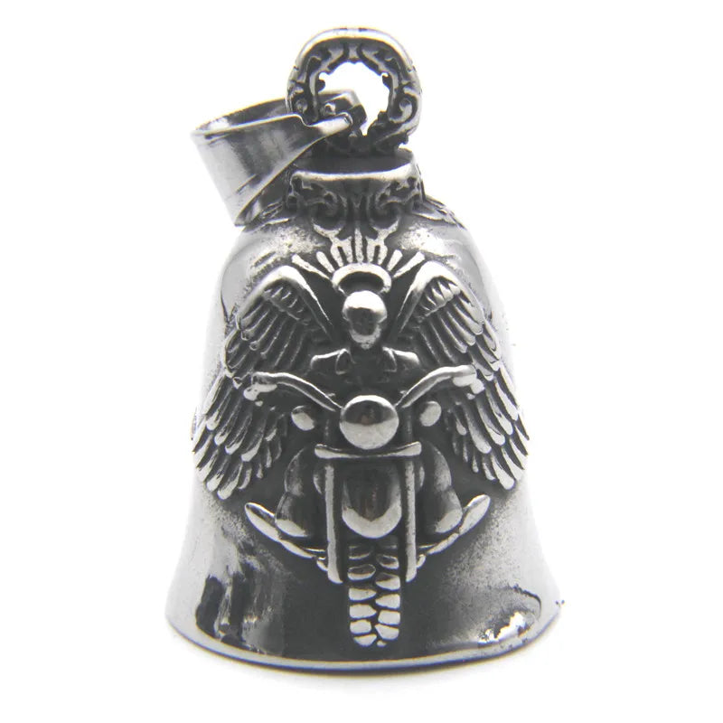 Motorcycle Guardian Bell Pendant – 316L Stainless Steel Biker Charm