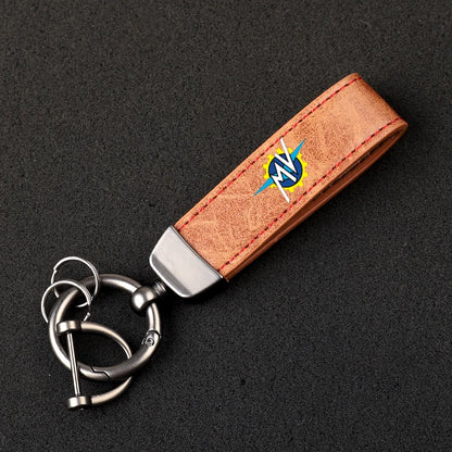 Italian Racing Crest Leather Motorcycle Keychain – Stitched Strap & Double Ring