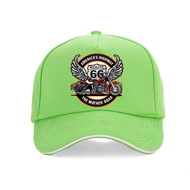 Route 66 Motorcycle Snapback Cap – Unisex Adjustable Baseball Hat