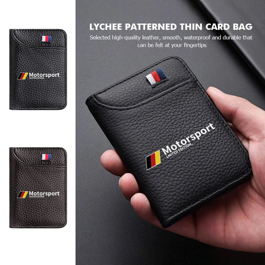 Motorsport Slim Leather Card Wallet – Lychee Pattern Driver License Purse