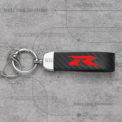 Carbon Fiber Leather Motorcycle Keychain – GSX-R GSX-S Key Ring