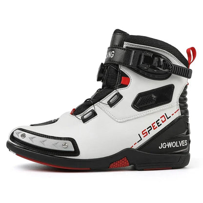 Men's Leather Motorcycle Ankle Boots – Breathable Anti-Slip Riding Shoes