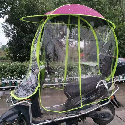 Removable Canopy for E-Bikes & Electric Scooters – Thickened Rain & Sun Cover Metal Bracket Mirror Mount