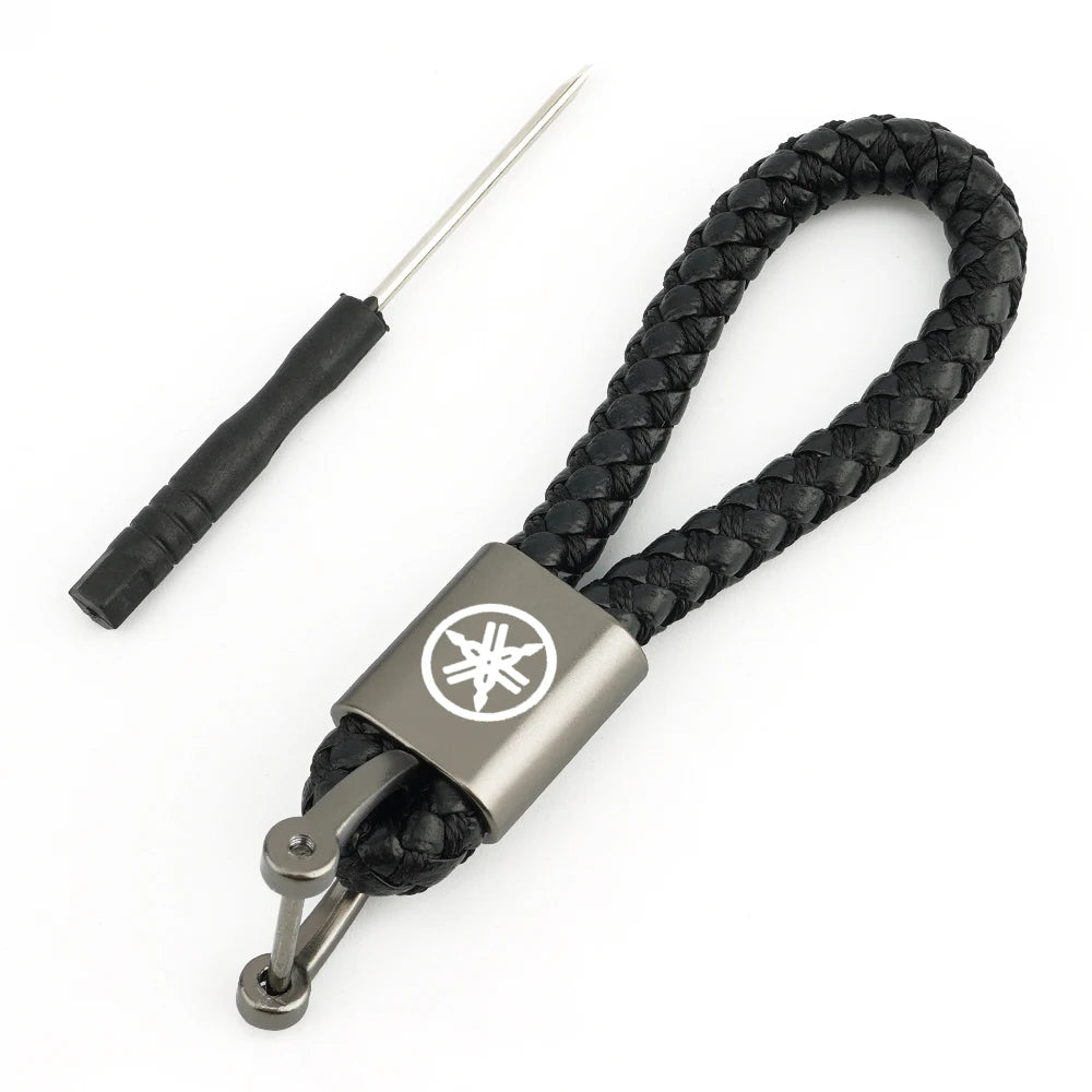 Motorcycle Braided Rope Keychain – Metal Keyring for Riders