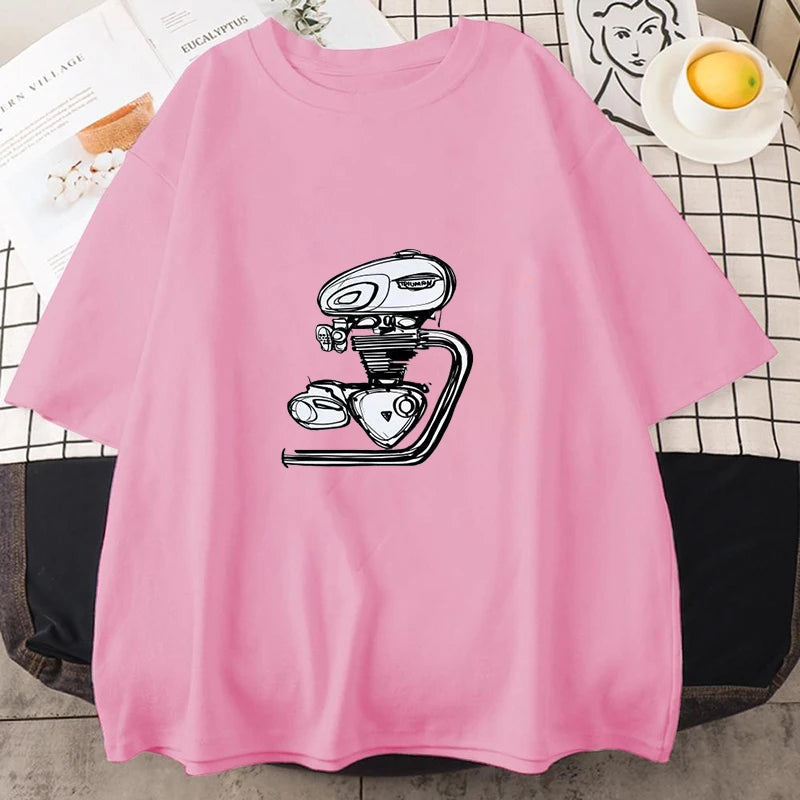 Retro Motorcycle Engine Print T-Shirt – Unisex Street Style