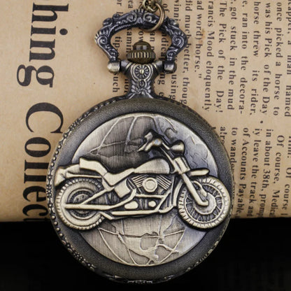 Vintage Bronze Motorcycle Pocket Watch – Quartz Necklace Gift