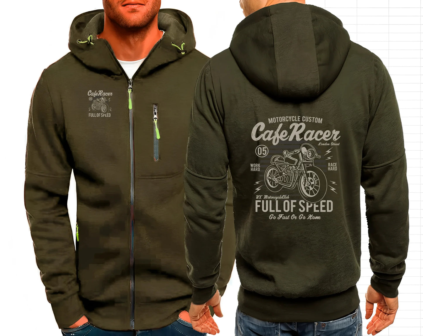 Cafe Racer Full of Speed Vintage Motorcycle Zip Hoodie