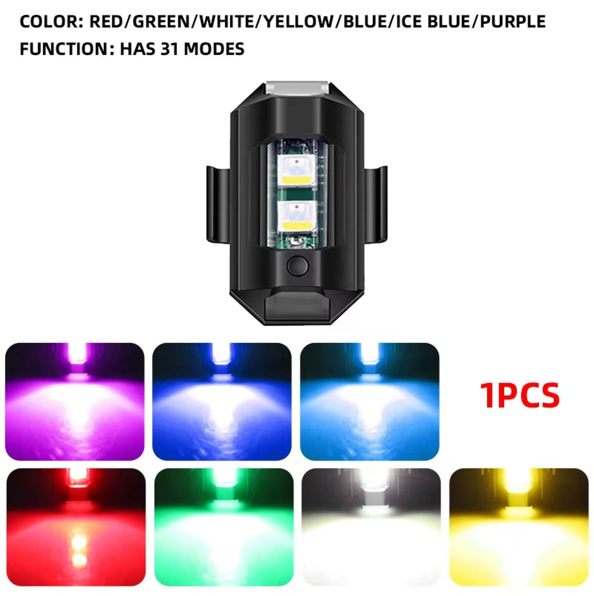 Mini Motorcycle Strobe Warning Light – 7 Colors USB-C Rechargeable