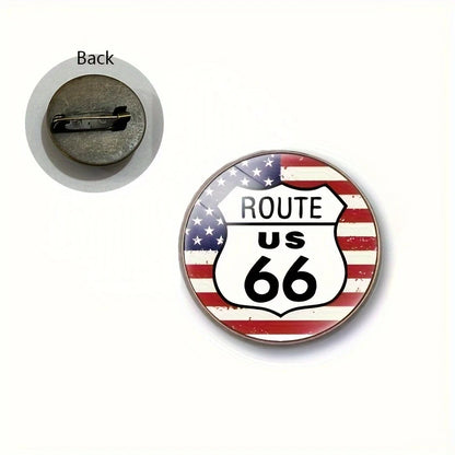 Route 66 Vintage Glass Dome Brooch Pin – Motorcycle Americana Badge