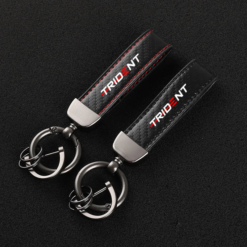 High-Grade Carbon Fiber Motorcycle Keychain – Leather Strap with D-Ring Clasp