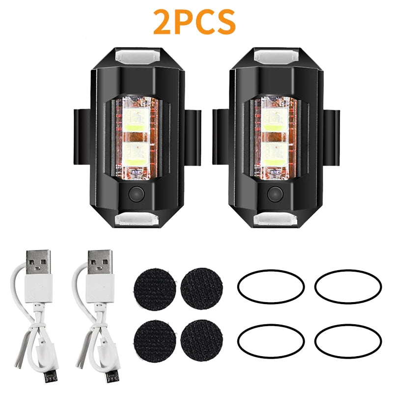 USB-aufladbares Anti-Kollisions-Blinklicht in 7 Farben – 30 Modi, bessere Nachtsichtbarkeit für Motorrad und Drohne (2 Stück)