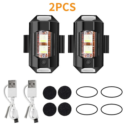 USB-aufladbares Anti-Kollisions-Blinklicht in 7 Farben – 30 Modi, bessere Nachtsichtbarkeit für Motorrad und Drohne (2 Stück)