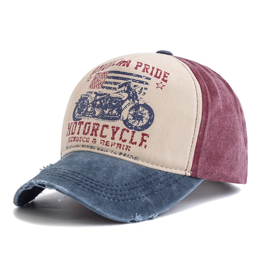 Vintage Motorcycle Print Baseball Cap – Washed Cotton Dad Hat