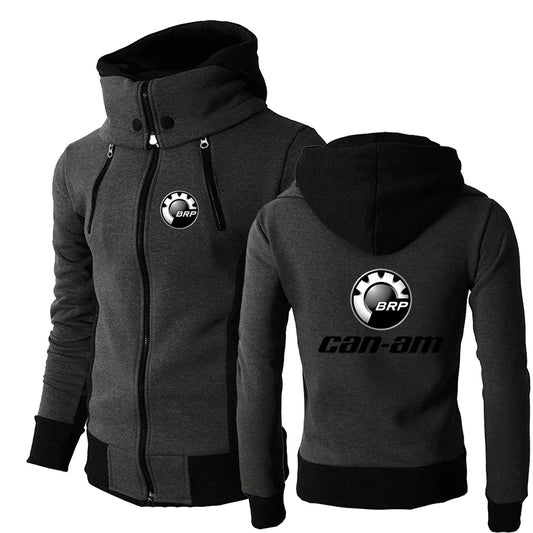 Moto Rider Zip Hoodie – Cotton-Lined Graphic Print Spring & Autumn