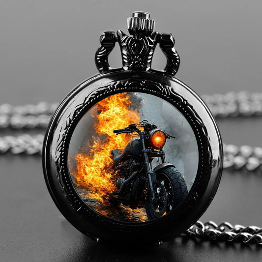 Fire Biker Pocket Watch — Necklace Pendant 10 Colors