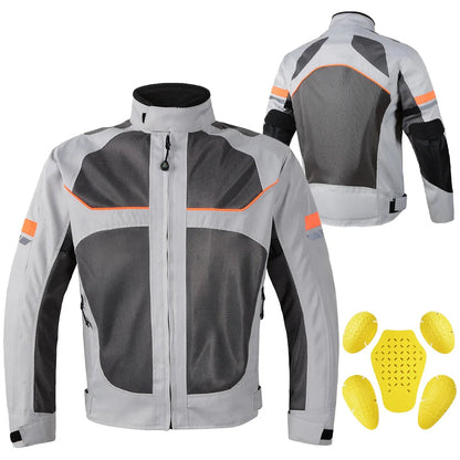 Summer Mesh Motorcycle Jacket – Reflective | 5 Protective Pads | M–5XL