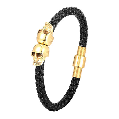 Men’s Punk Leather Bracelet – Skull Charm Magnetic Stainless Steel Bangle