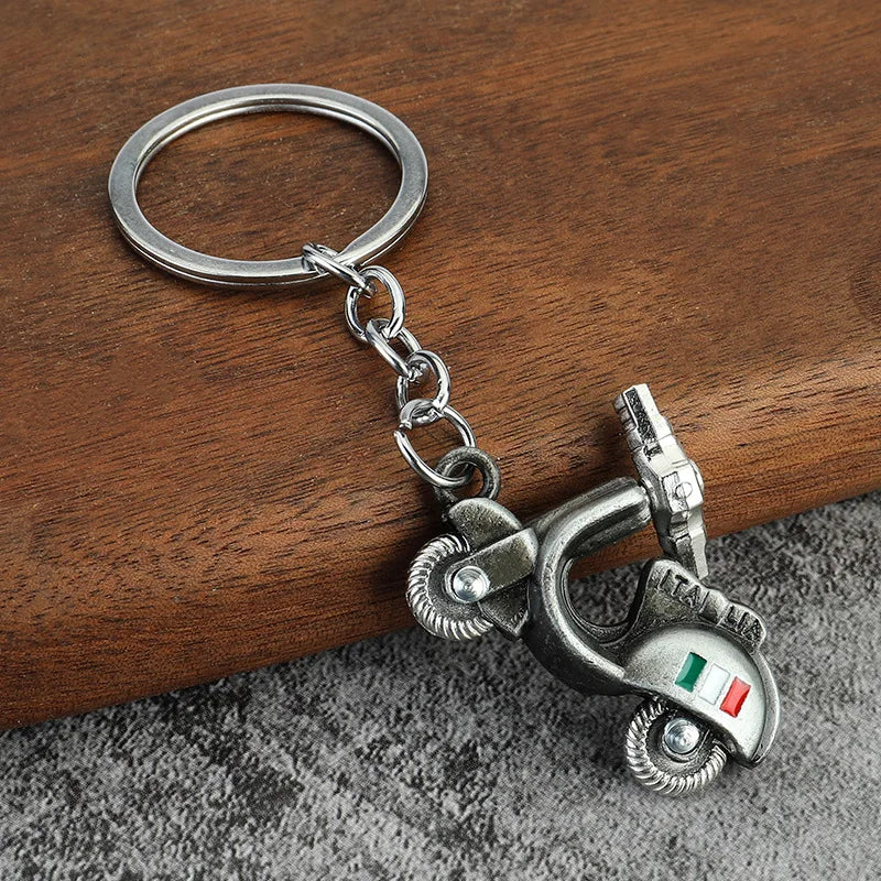 Mini Scooter Keychain – Vintage 3D Metal Moped Key Ring