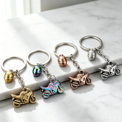 Retro Zinc Alloy Motorcycle & Helmet Keychain – Sport Bike Key Ring
