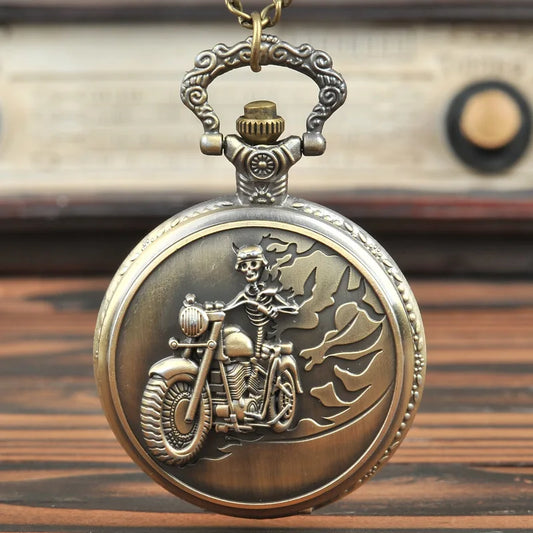 Motorcycle Relief Quartz Pocket Watch — Necklace Chain Included