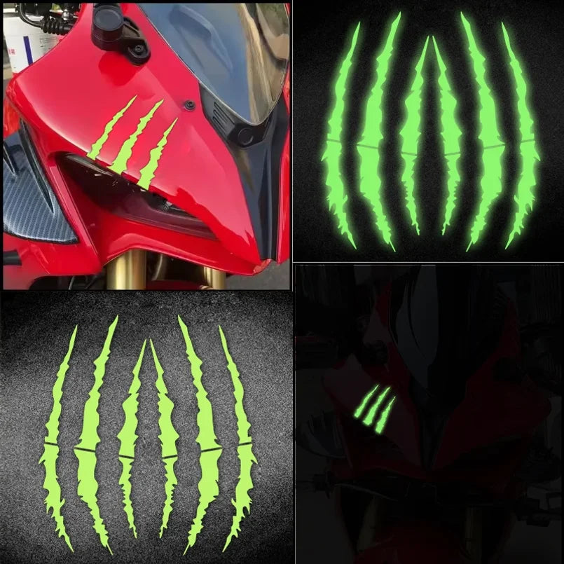 Glow-in-the-Dark Motorcycle Claw Decals – Pair
