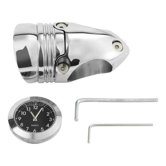 Chrome Handlebar Mount Clock — Billet Aluminum, 1-1/4" Fit
