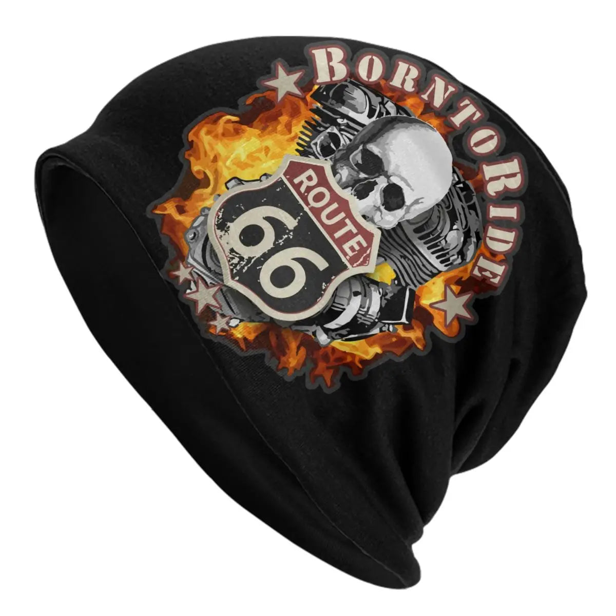 Route 66 Motorcycle Beanie Hat – Knitted Skull Cap for Riders