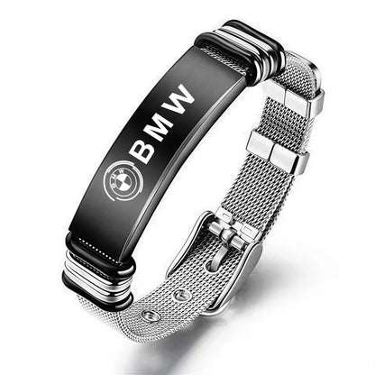 Adjustable Stainless Steel Motorsport Bracelet – Silver & Black