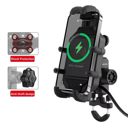 Motorcycle Phone Holder with Wireless Charging – 360° Mount