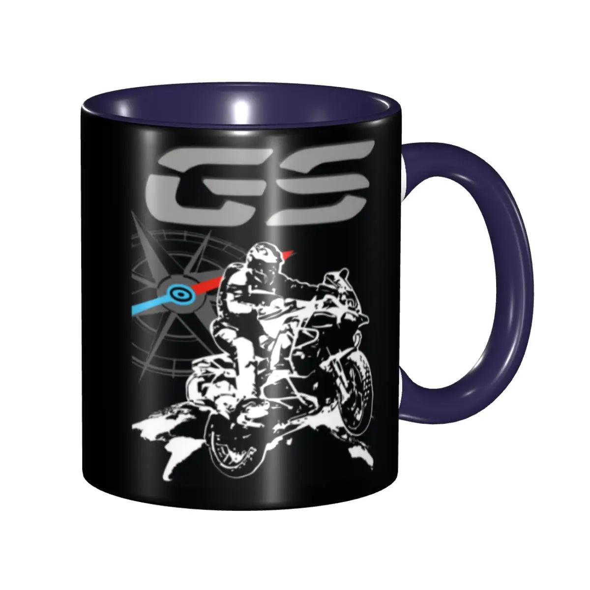 Adventure Motorcycle Ceramic Coffee Mug | Two-Tone Compass Rider Gift