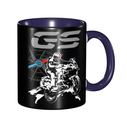 Adventure Motorcycle Ceramic Coffee Mug | Two-Tone Compass Rider Gift