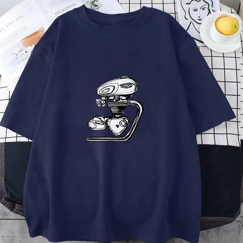 Retro Motorcycle Engine Print T-Shirt – Unisex Street Style