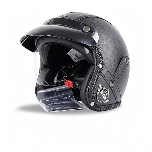 Classic Half-Face Motorcycle Helmet – Faux Leather Open Face Design, Unisex All Seasons