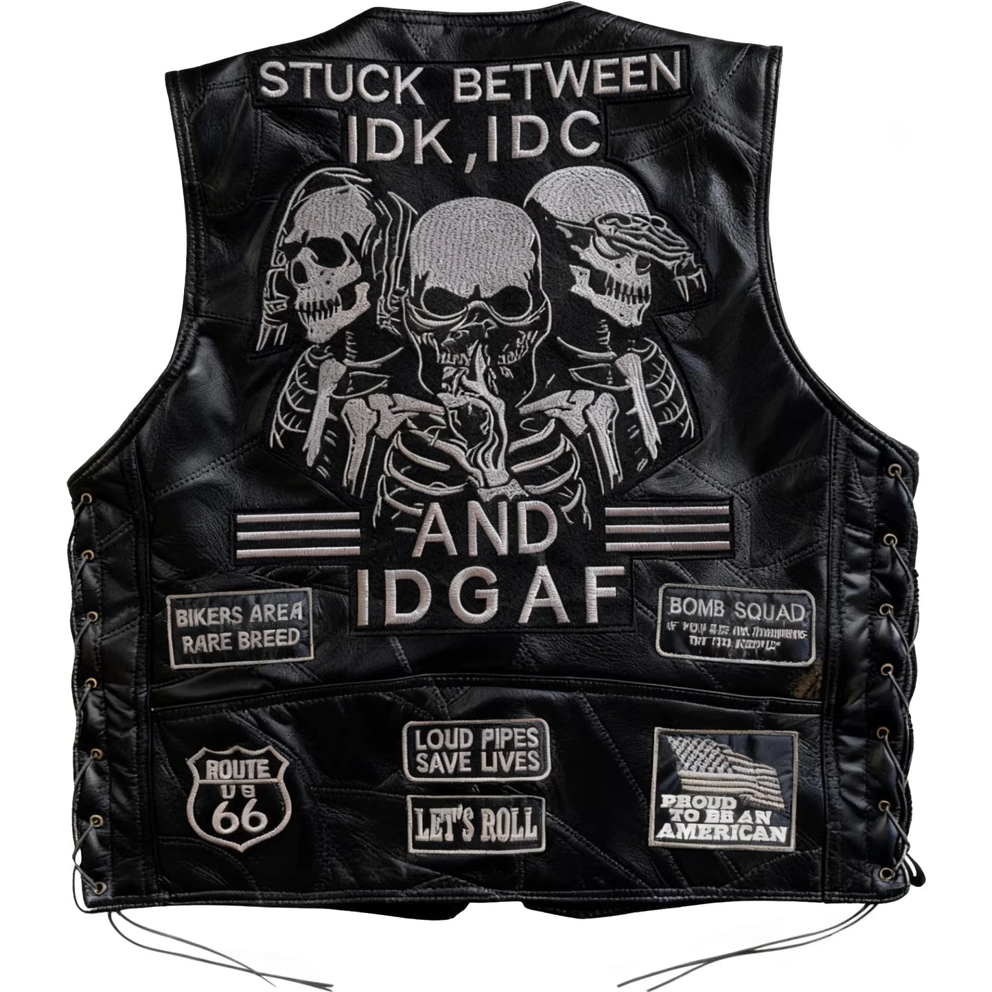 Punk Biker Vest – Skull Patch Embroidered Motorcycle Waistcoat