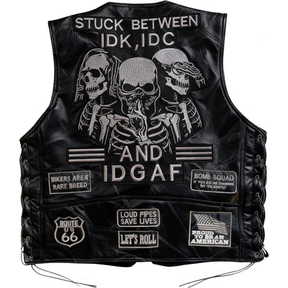 Punk Biker Vest – Skull Patch Embroidered Motorcycle Waistcoat
