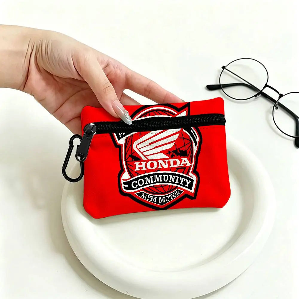 Motorcycle Logo Mini Oxford Coin Purse with Carabiner Hook – Zipper Pouch Key Card Wallet