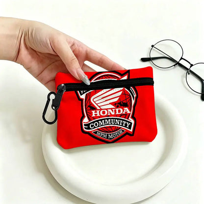 Motorcycle Logo Mini Oxford Coin Purse with Carabiner Hook – Zipper Pouch Key Card Wallet