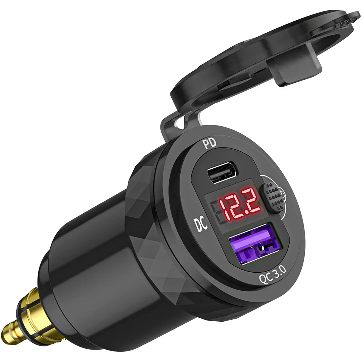 Bộ sạc USB xe mô tô – Bộ chuyển đổi PD 3.0 QC 3.0 có vôn kế và công tắc BẬT/TẮT