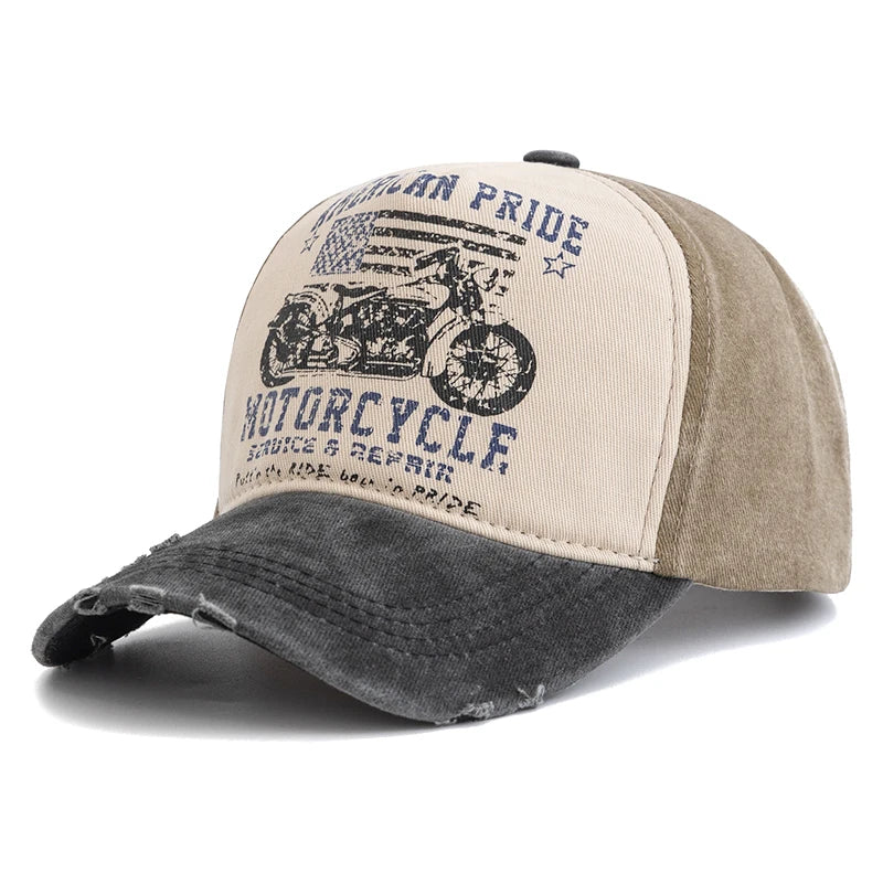 Vintage Motorcycle Print Baseball Cap – Washed Cotton Dad Hat