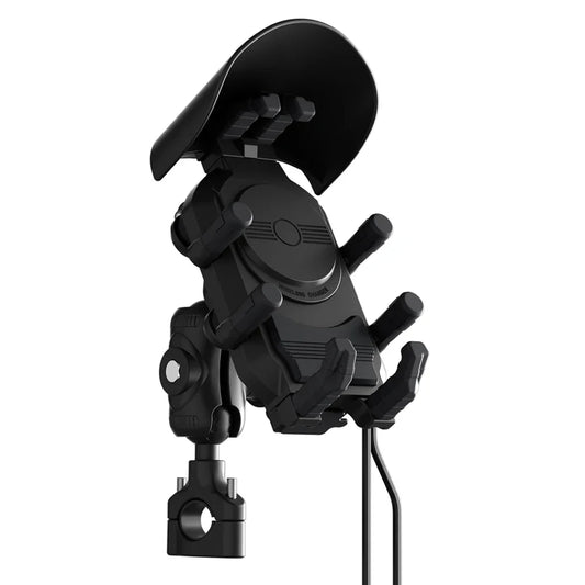 15W Wireless Charging Motorcycle Phone Mount – Waterproof, 360° Rotation, Anti-Theft | Handlebar or Mirror Mount