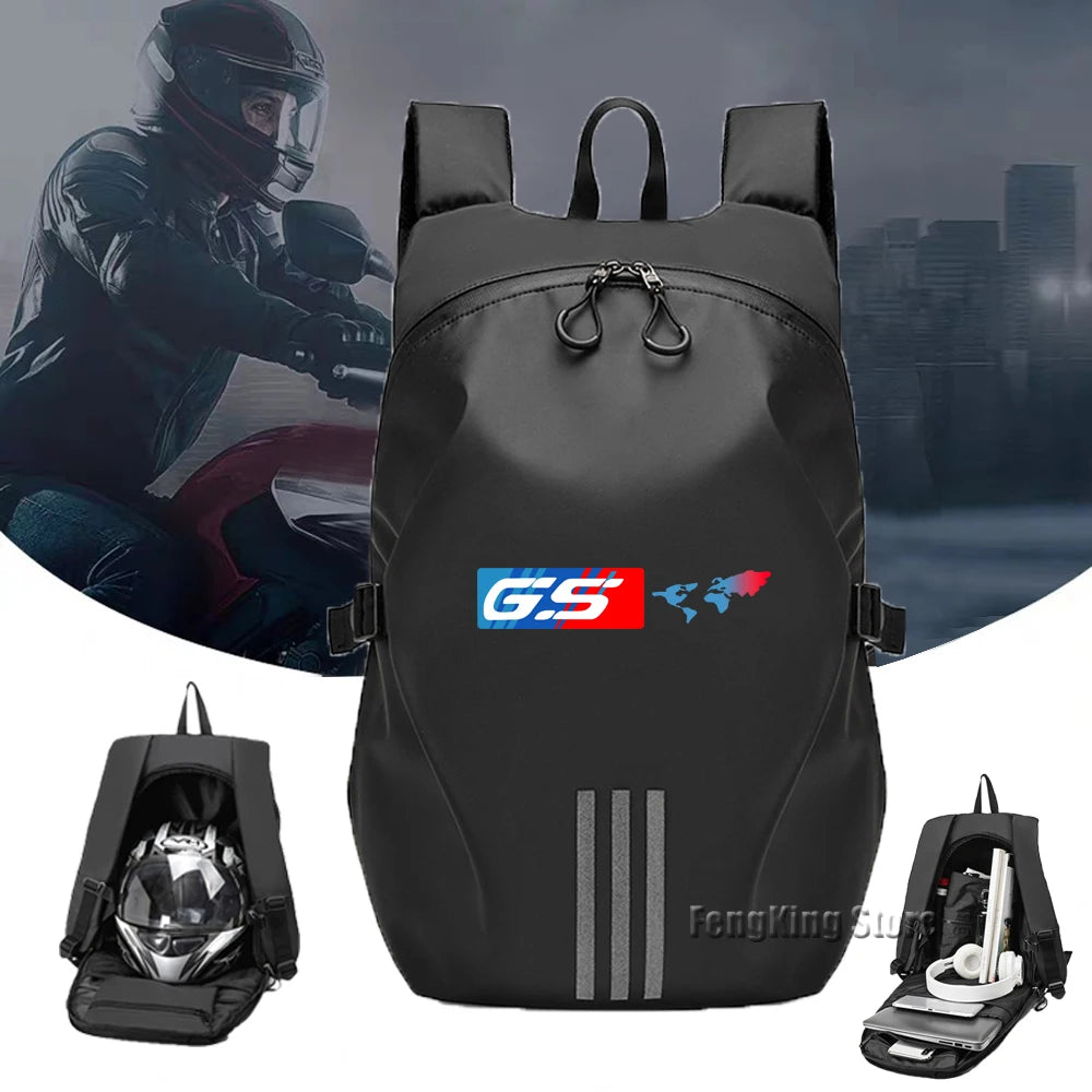 Motorcycle Helmet Backpack – Waterproof Oxford Cloth Large Capacity Rider Bag (Black)